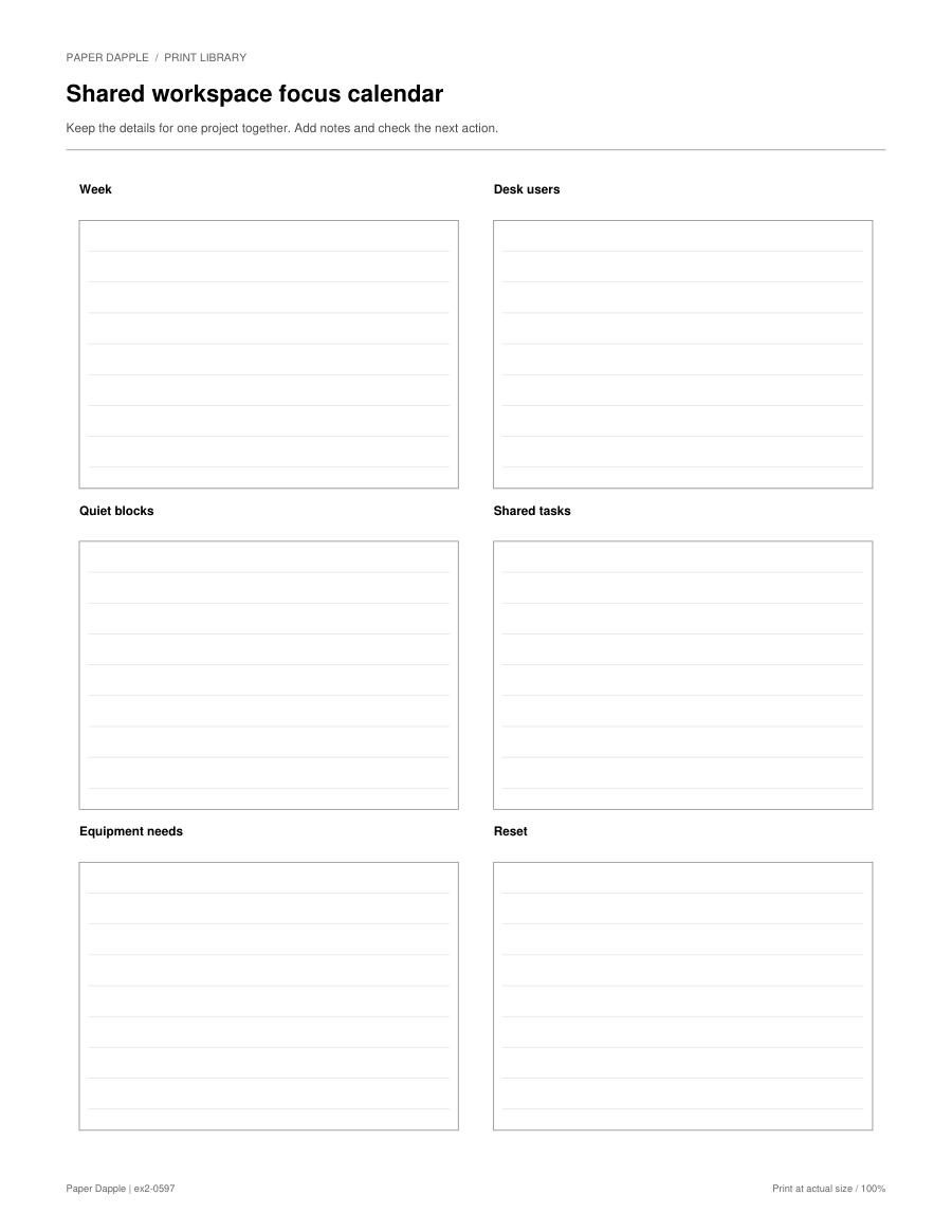 Preview of Shared workspace focus calendar