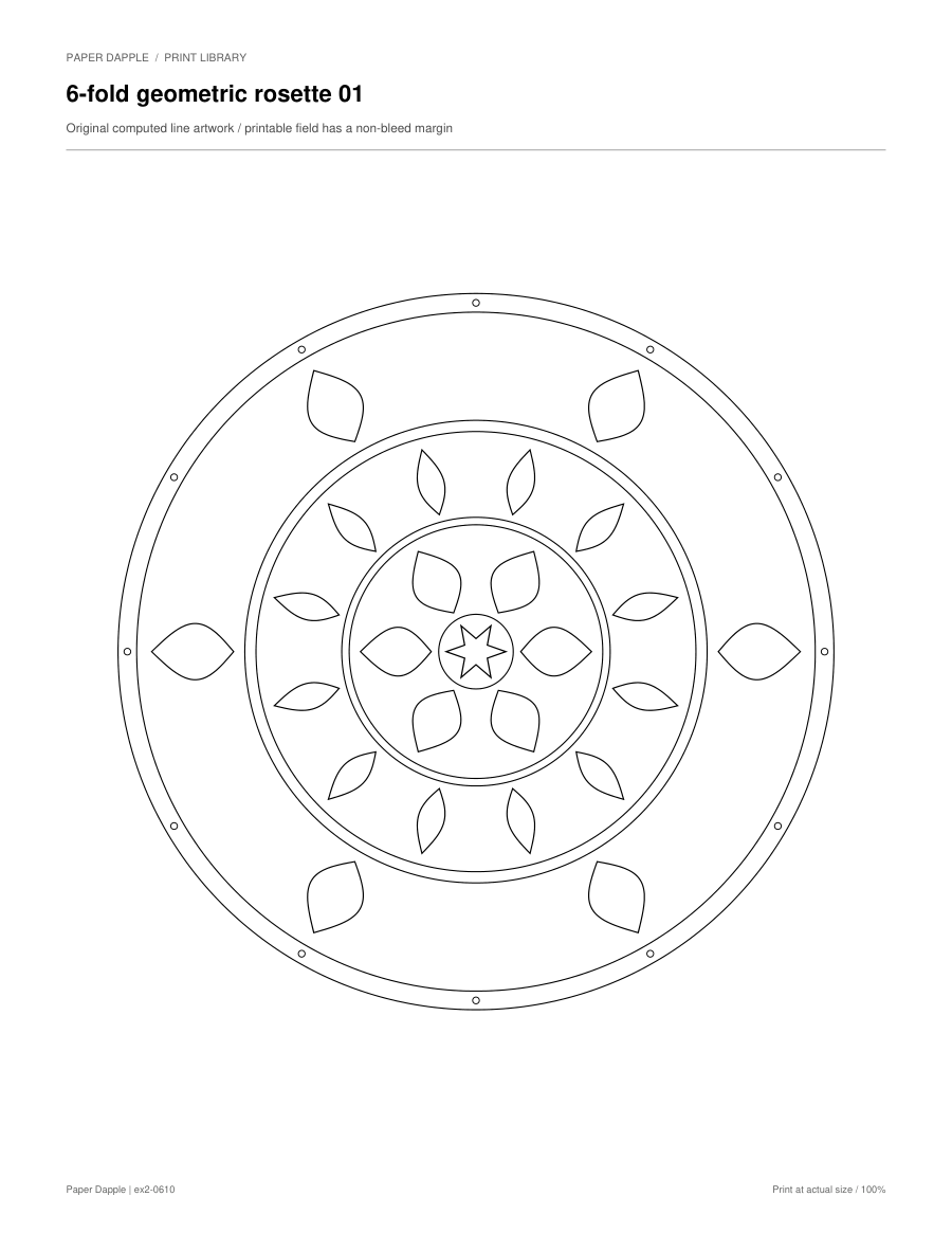 Preview of 6-fold geometric rosette coloring pages