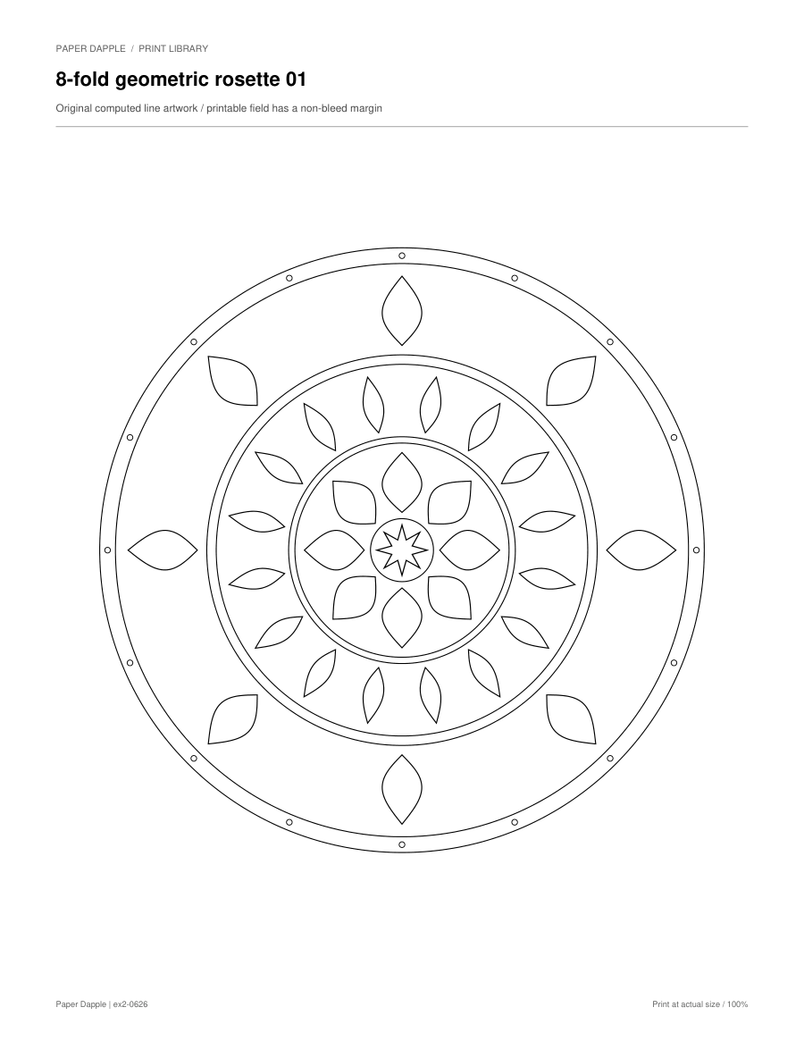 Preview of 8-fold geometric rosette coloring pages
