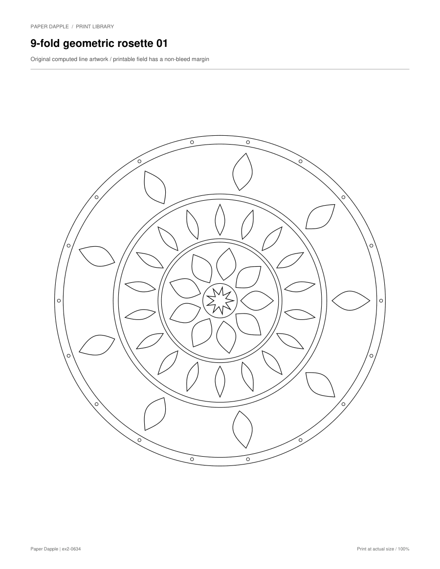 Preview of 9-fold geometric rosette coloring pages
