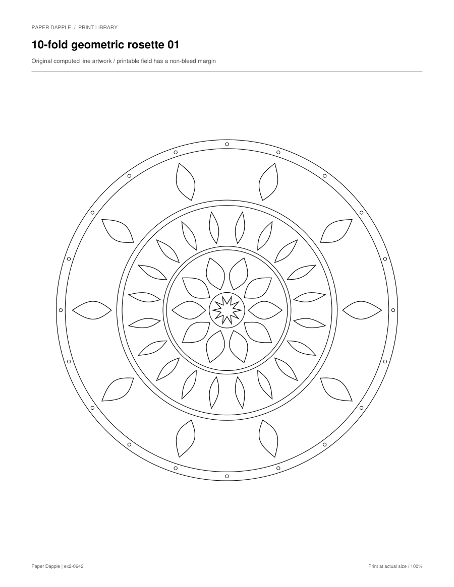 Preview of 10-fold geometric rosette coloring pages
