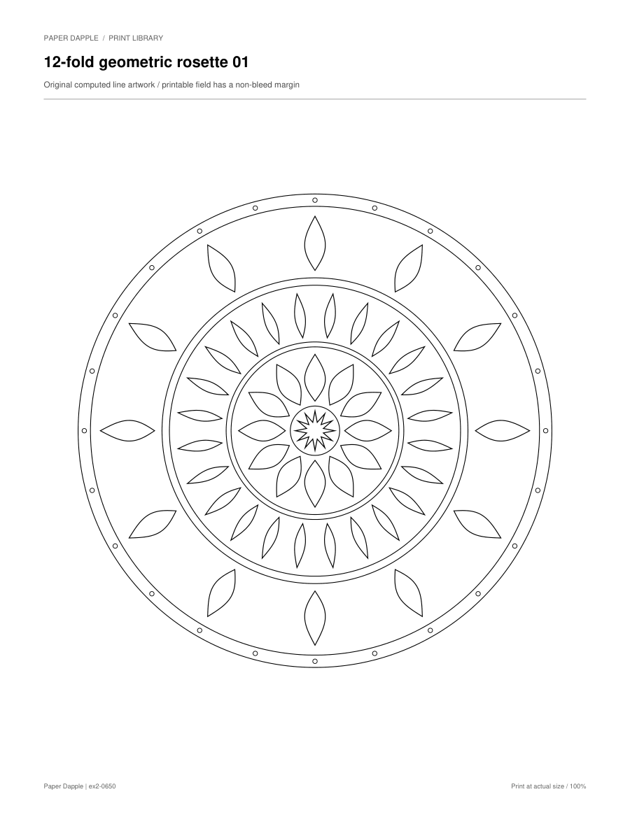 Preview of 12-fold geometric rosette coloring pages