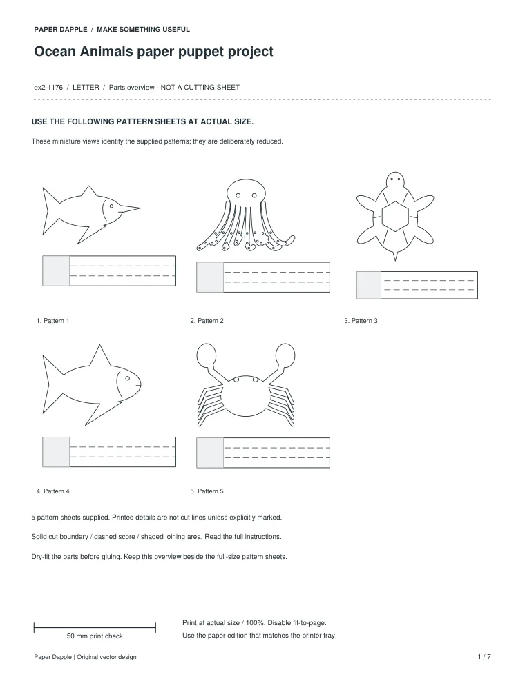 Preview of Ocean Animals paper puppet project