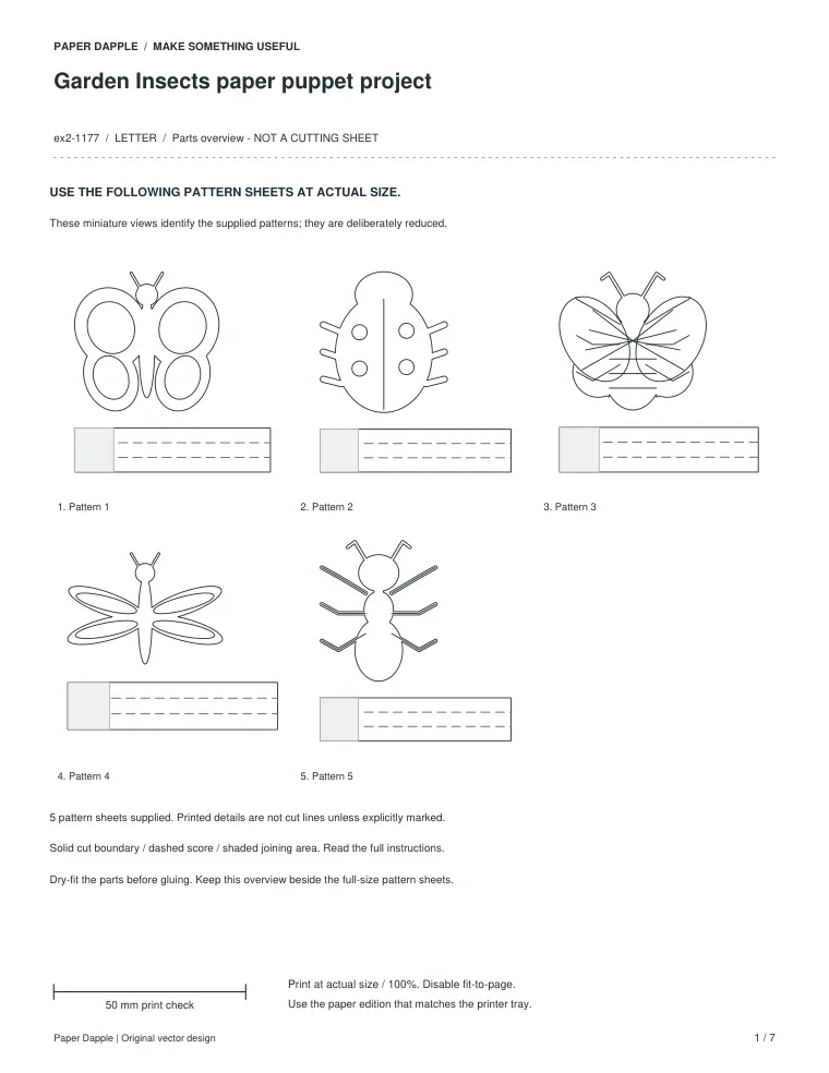 Preview of Garden Insects paper puppet project