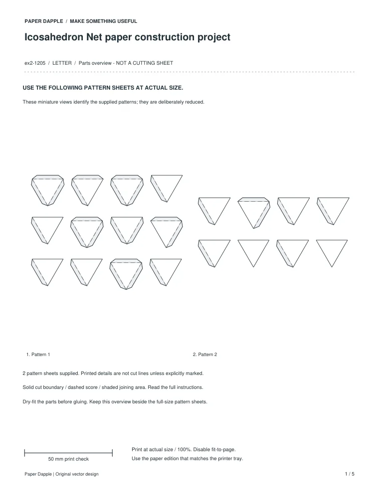 Preview of Icosahedron Net paper construction project
