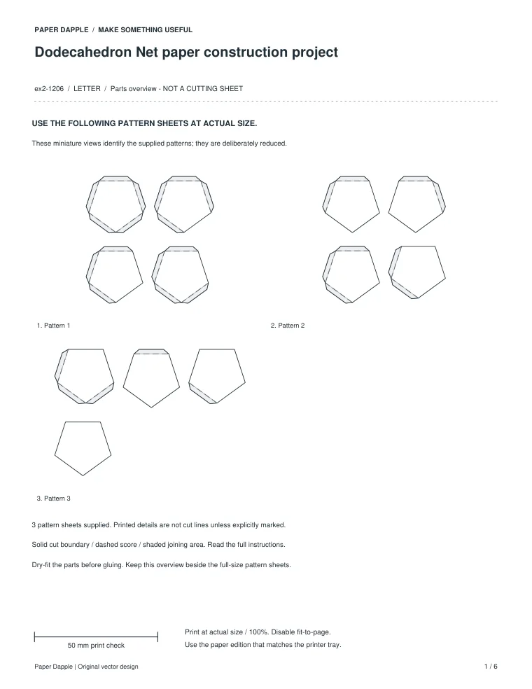 Preview of Dodecahedron Net paper construction project