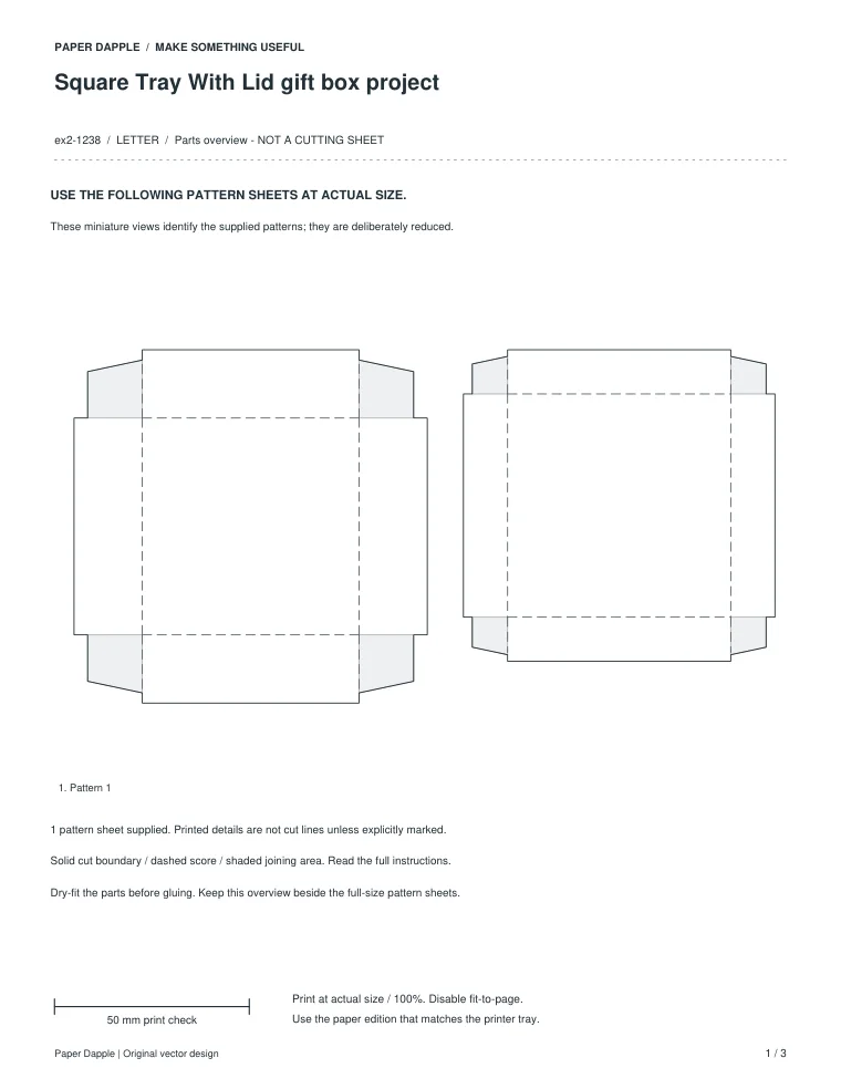 Preview of Square Tray With Lid gift box project