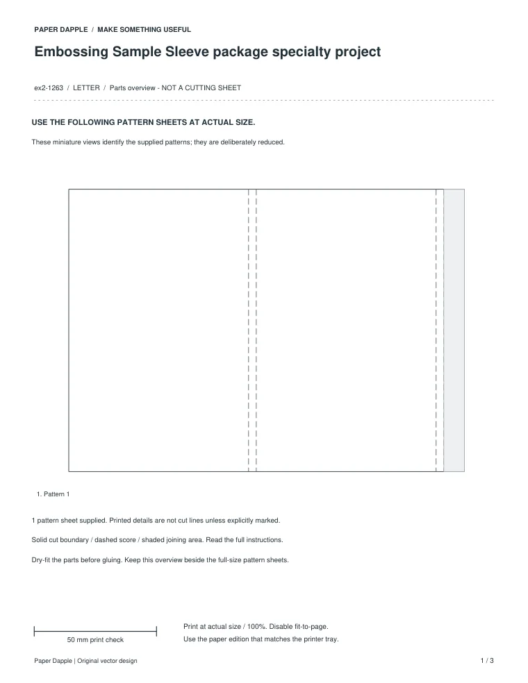 Preview of Embossing Sample Sleeve package specialty project
