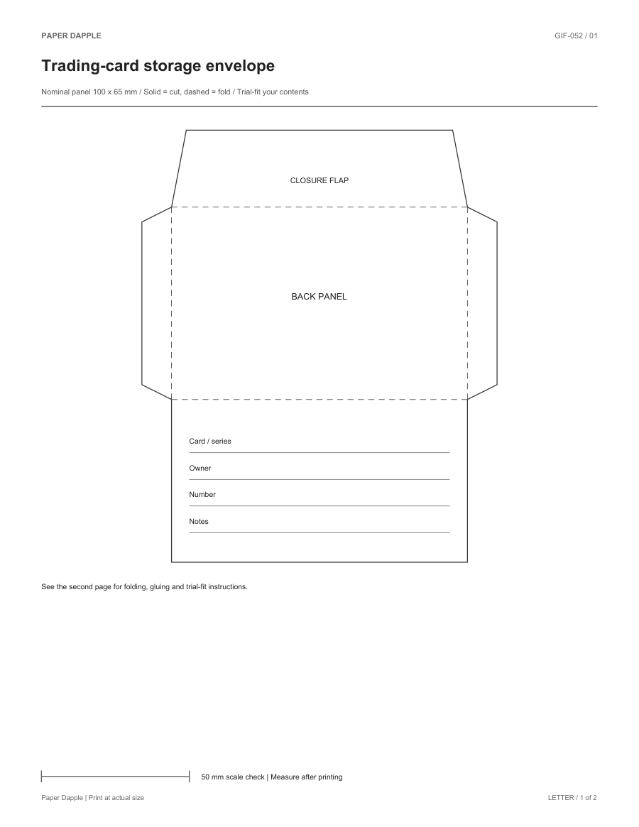 Preview of Trading-card storage envelope