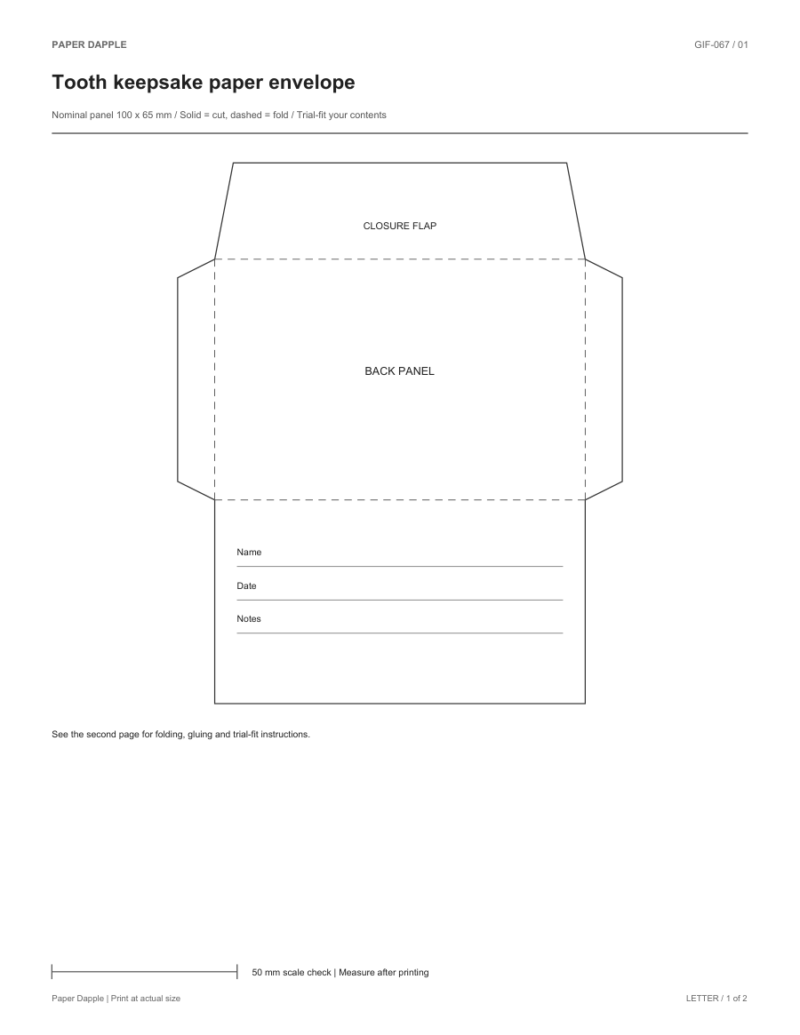 Preview of Tooth keepsake paper envelope