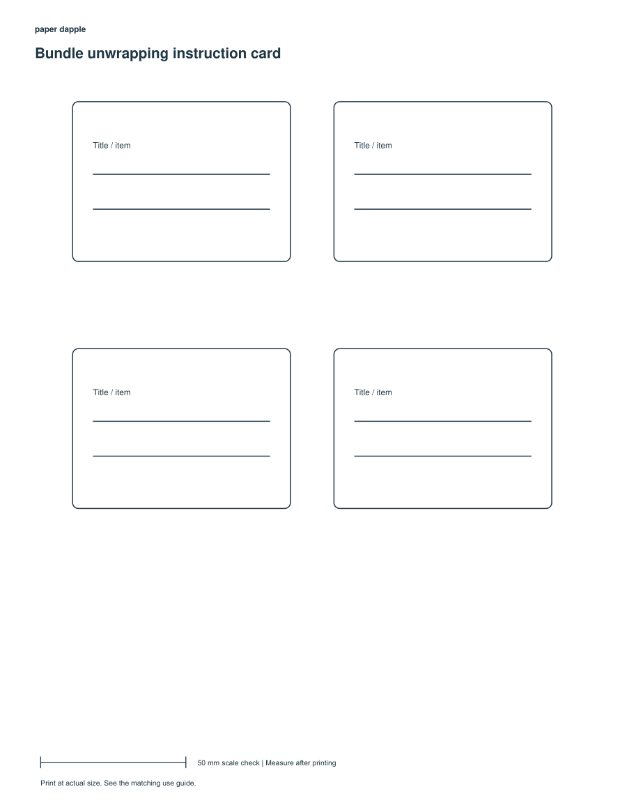Preview of Bundle unwrapping instruction card
