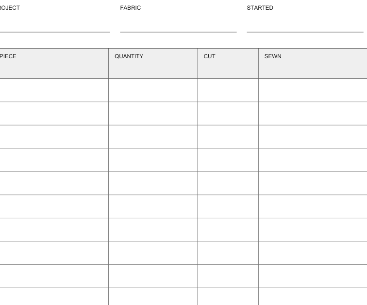 Preview of Sewing project planner