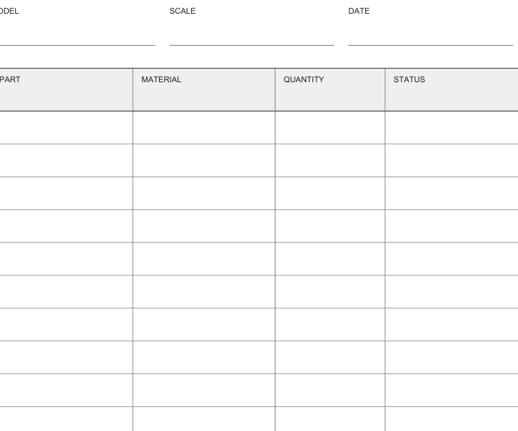 Preview of Model-making parts list