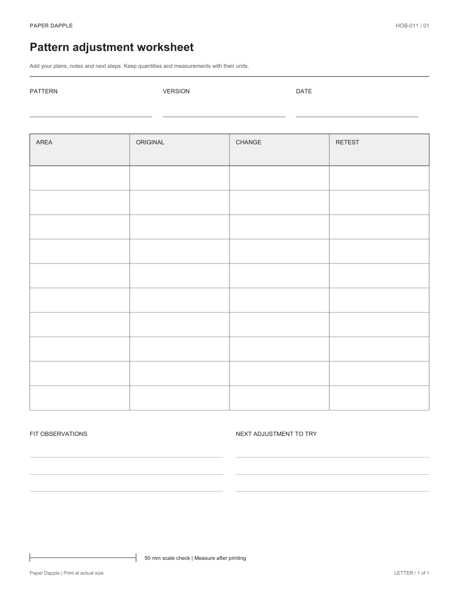 Preview of Pattern adjustment worksheet