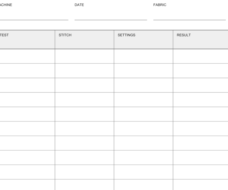Preview of Sewing machine settings log