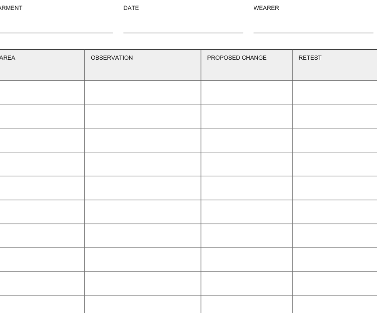 Preview of Garment fitting observation sheet