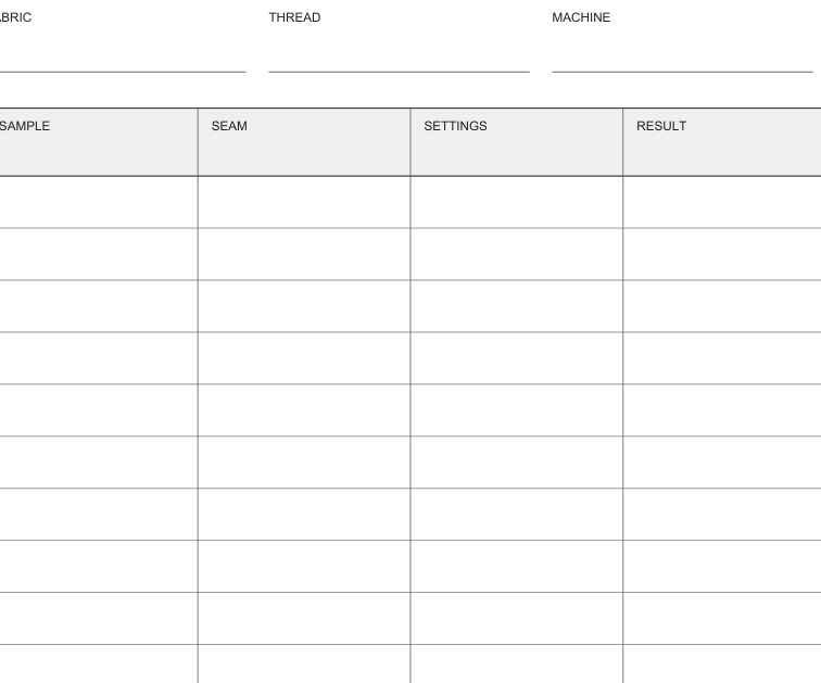 Preview of Sewing seam sample record