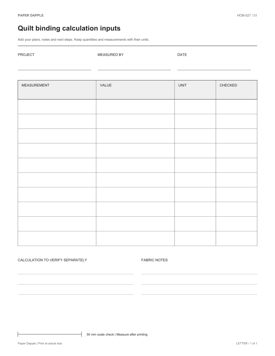 Preview of Quilt binding calculation inputs