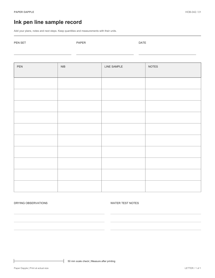 Preview of Ink pen line sample record