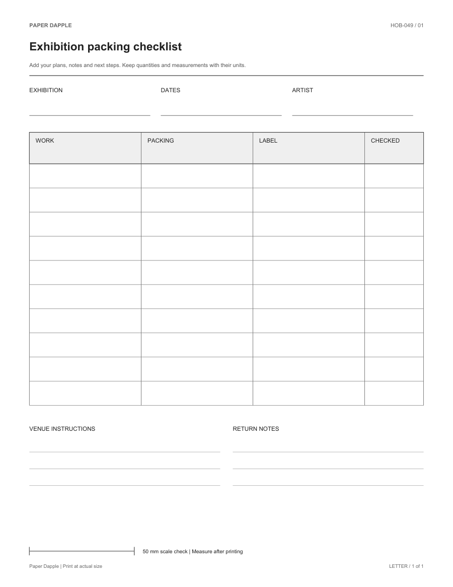 Preview of Exhibition packing checklist