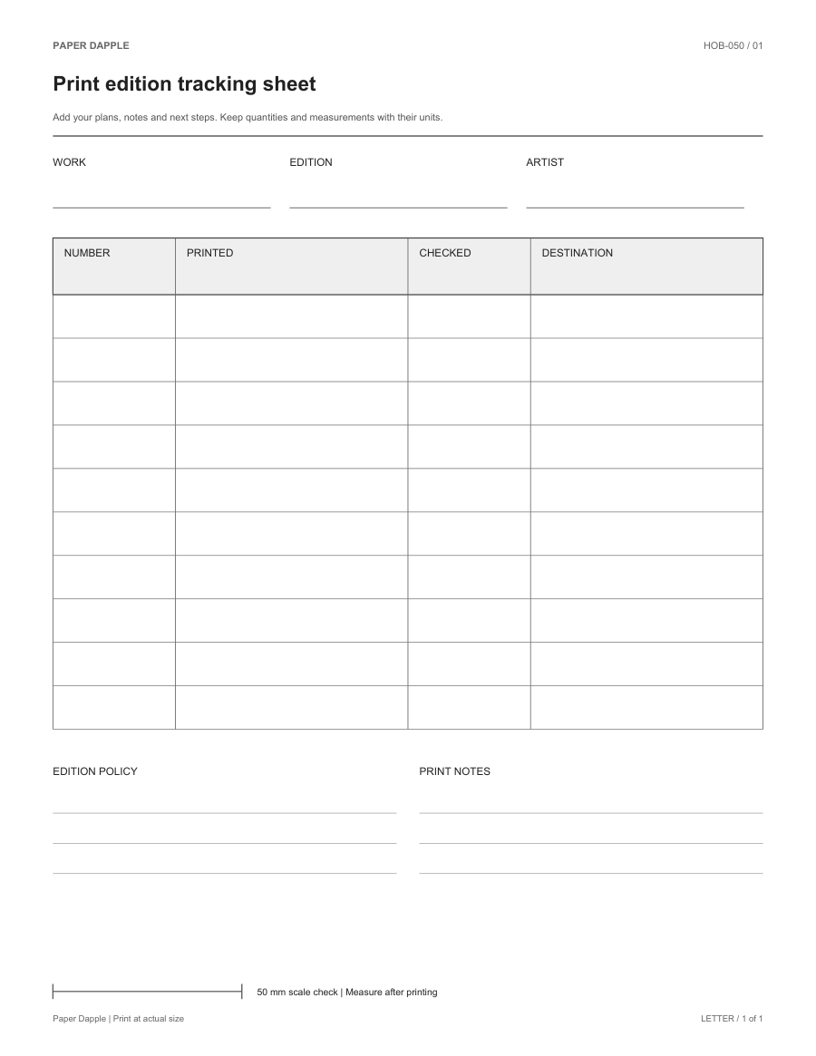 Preview of Print edition tracking sheet