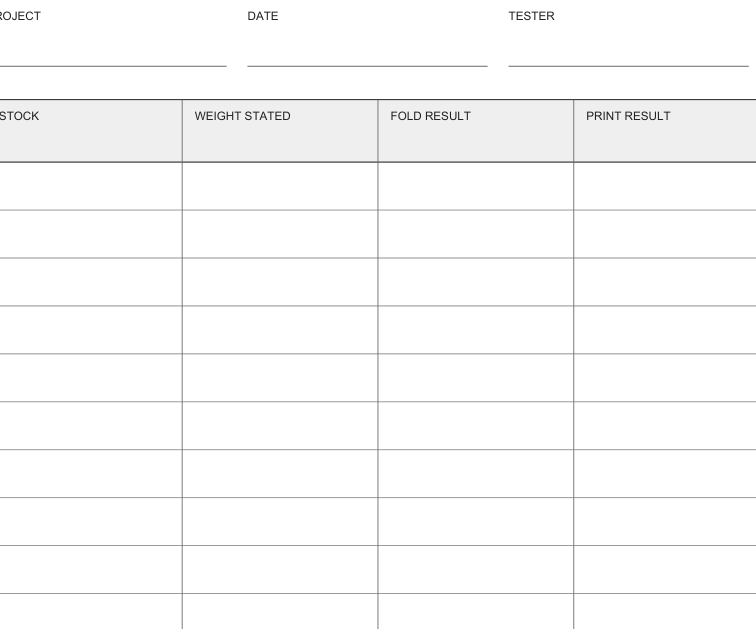 Preview of Paper stock comparison record
