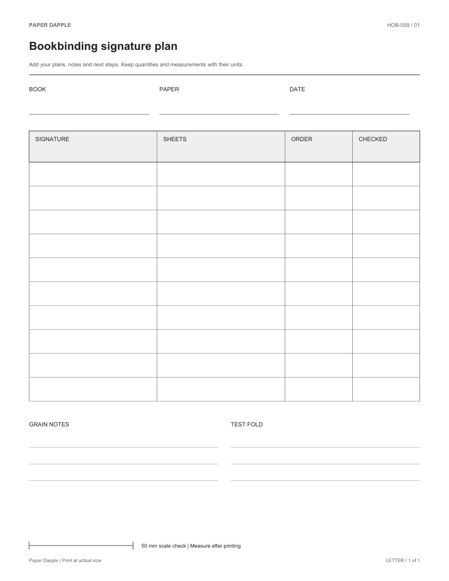 Preview of Bookbinding signature plan