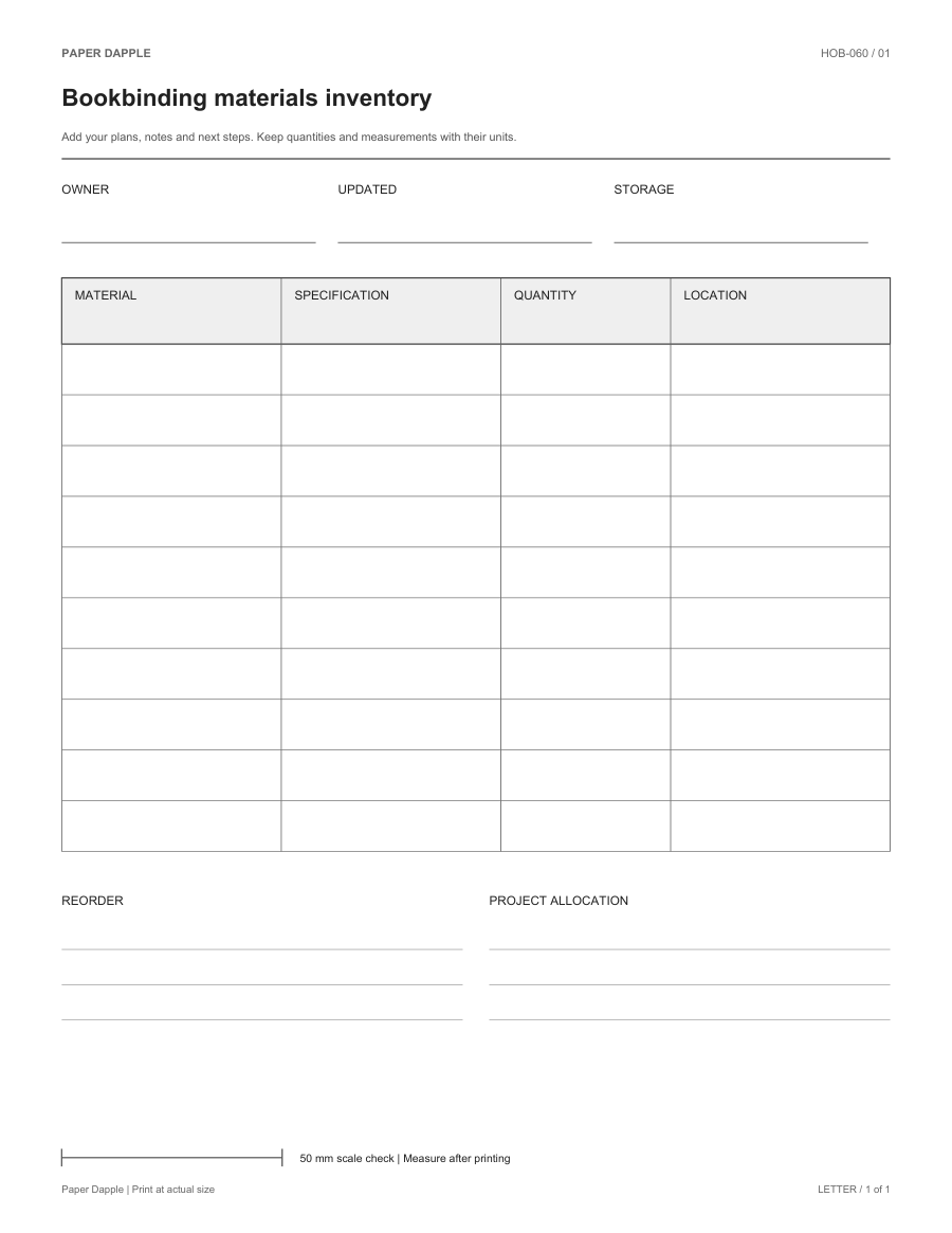 Preview of Bookbinding materials inventory