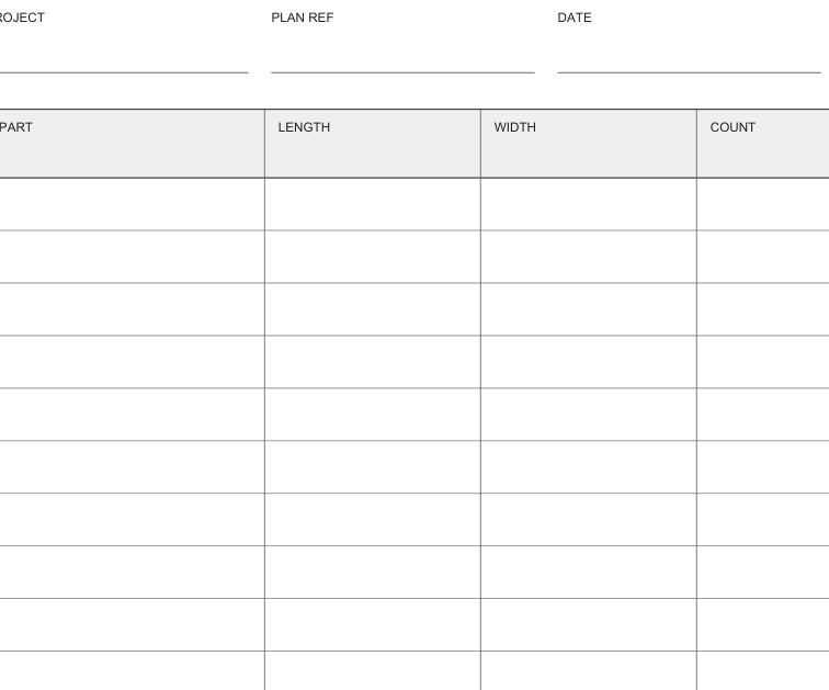 Preview of Woodcraft cut-list worksheet