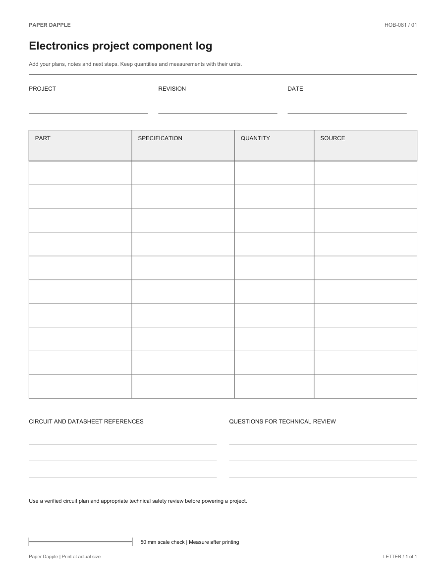 Preview of Electronics project component log