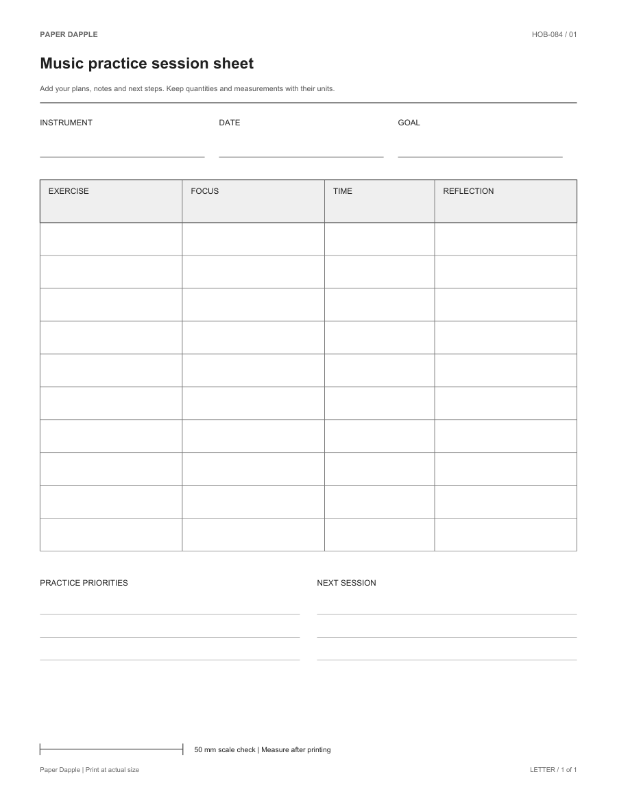 Preview of Music practice session sheet