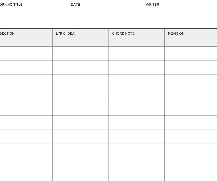 Preview of Songwriting idea capture sheet
