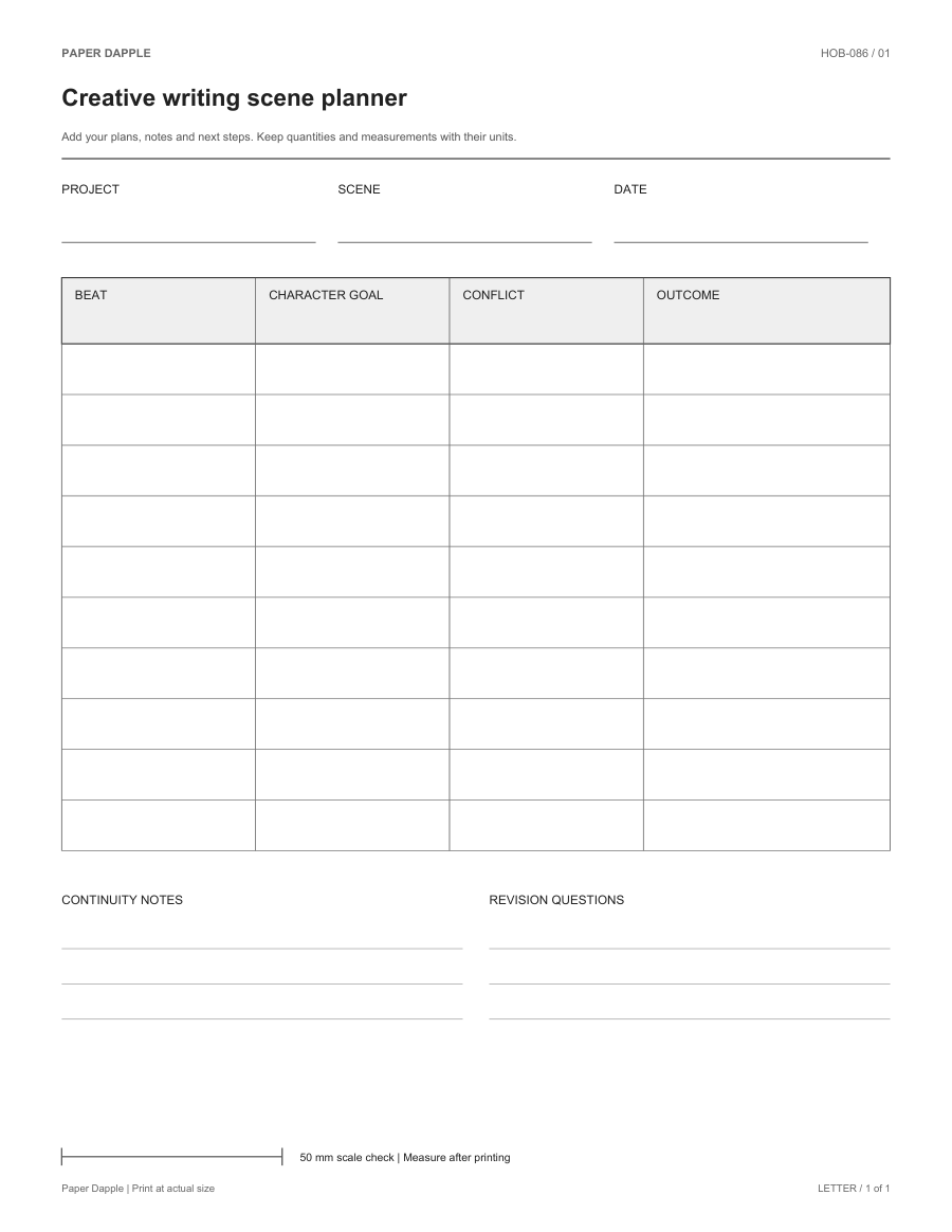 Preview of Creative writing scene planner