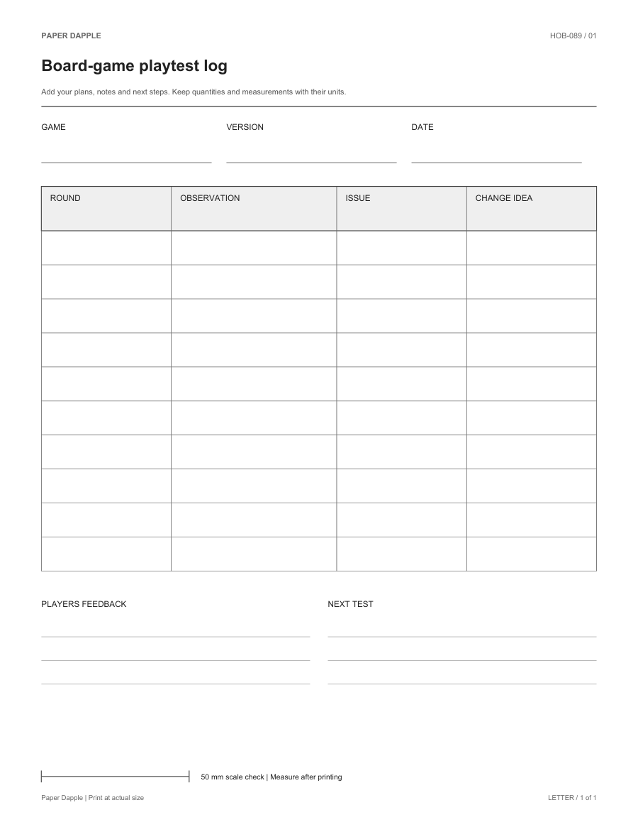Preview of Board-game playtest log