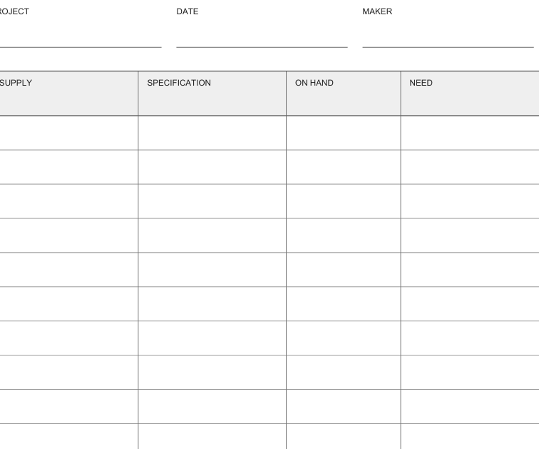 Preview of Creative supply purchase planner