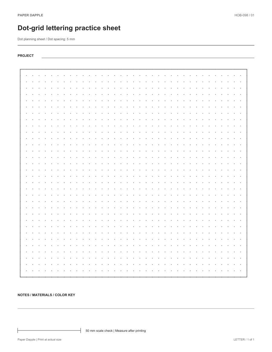 Preview of Dot-grid lettering practice sheet