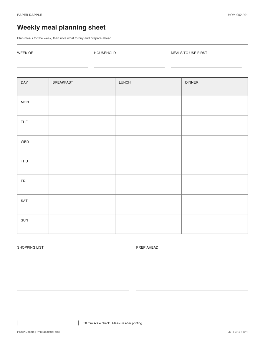 Preview of Weekly meal planning sheet