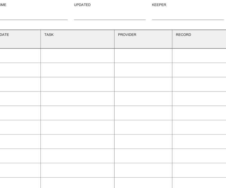 Preview of Home maintenance record