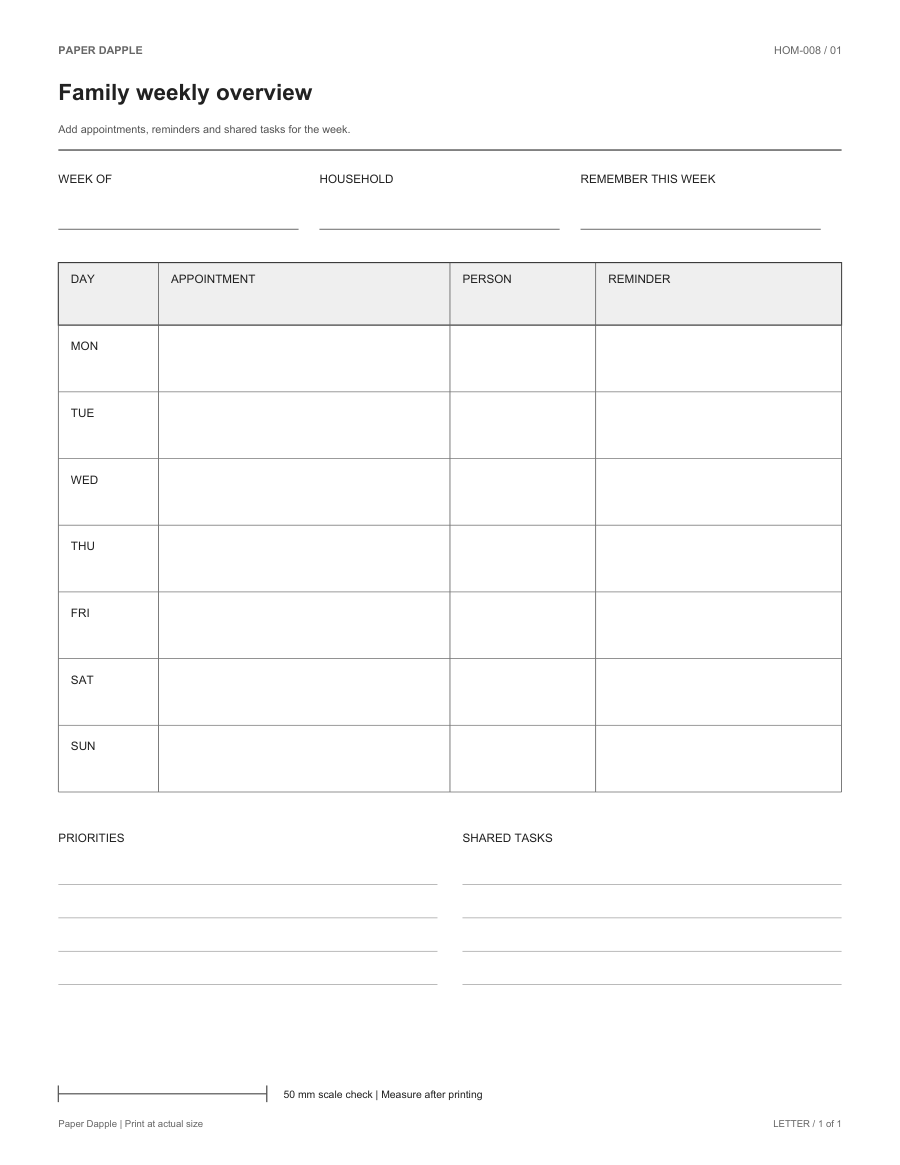 Preview of Family weekly overview