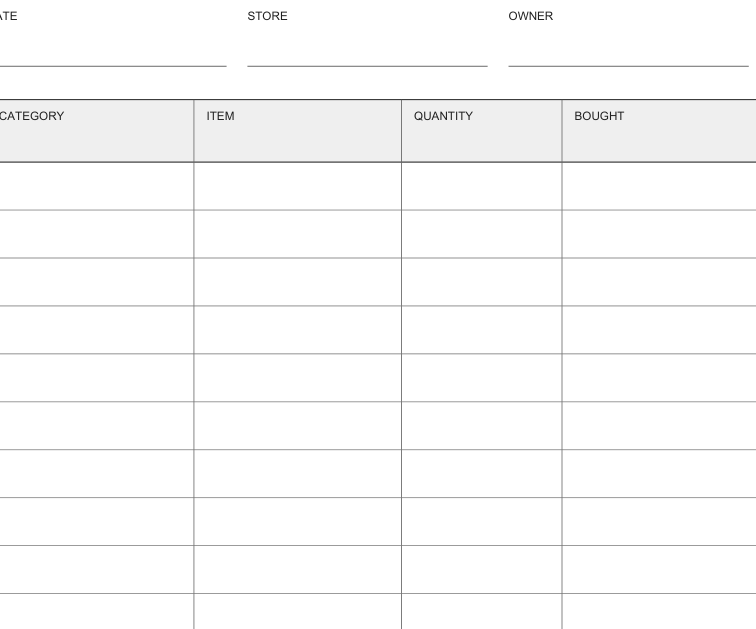 Preview of Reusable shopping list
