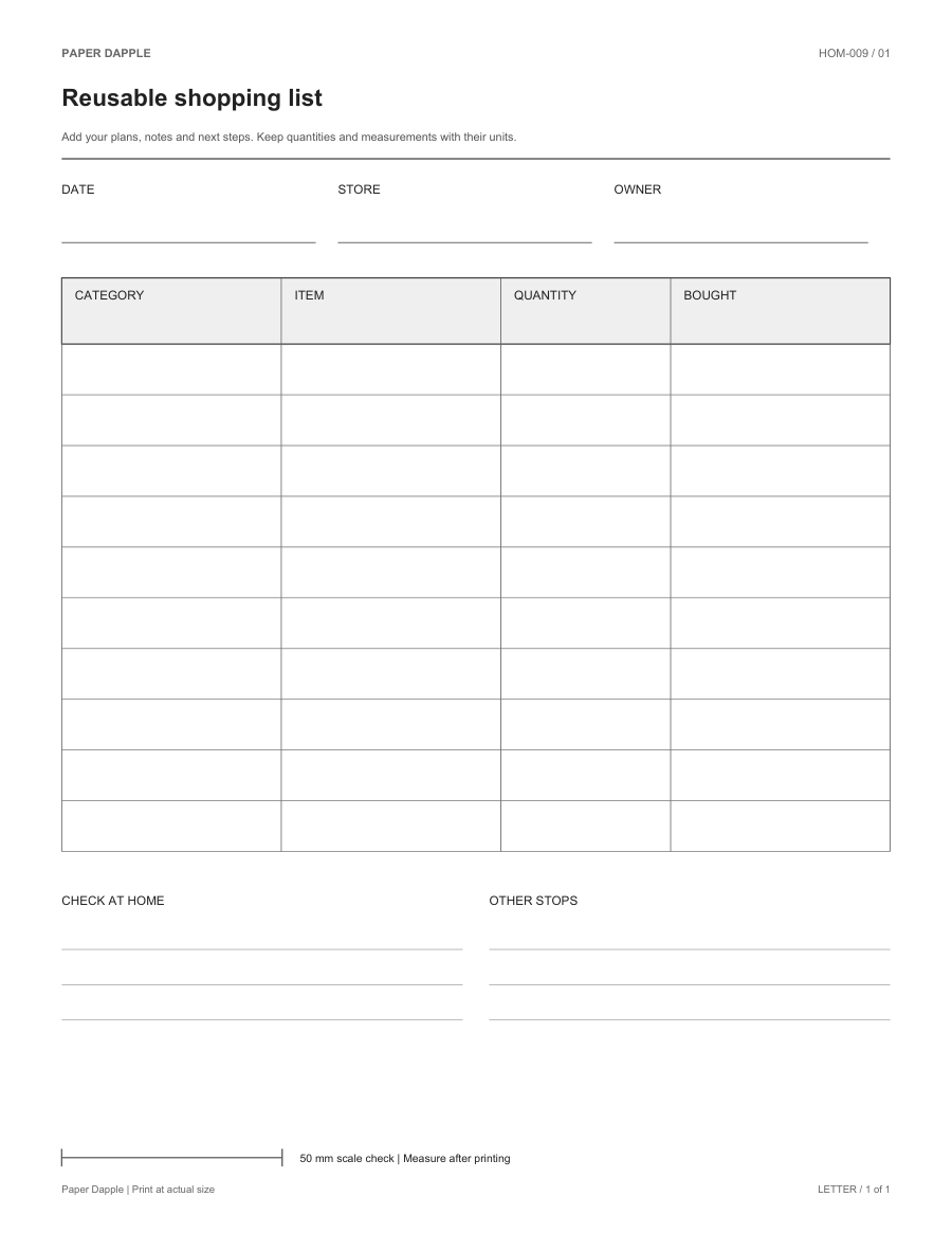 Preview of Reusable shopping list