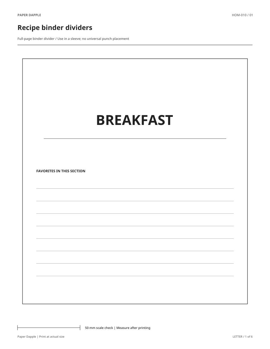 Preview of Recipe binder dividers