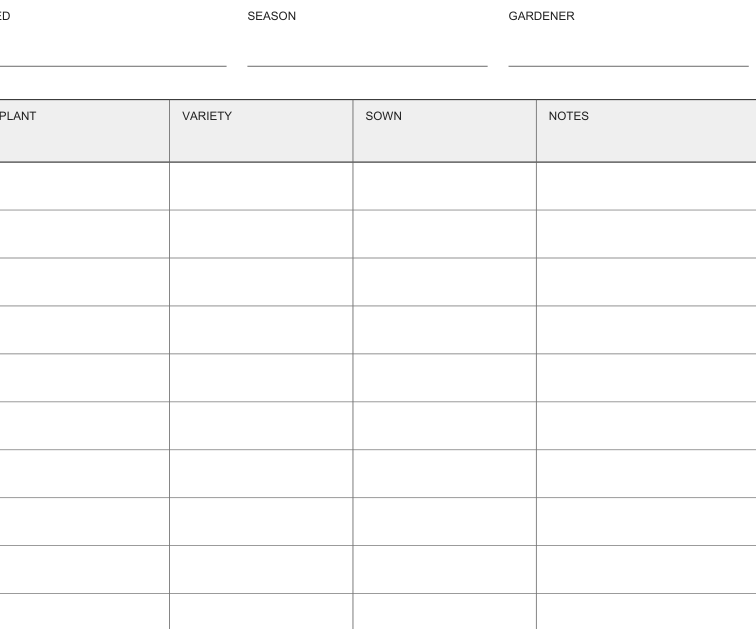Preview of Garden planting record