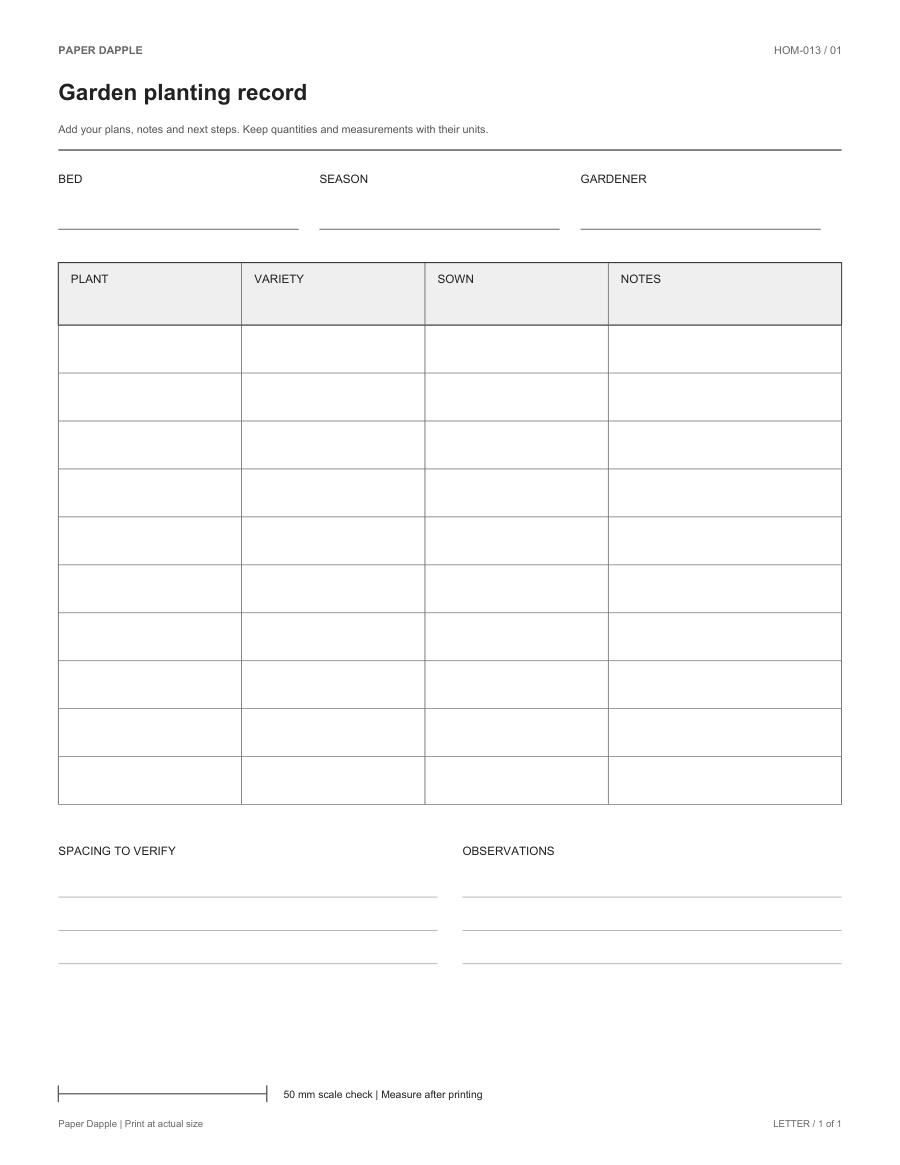 Preview of Garden planting record