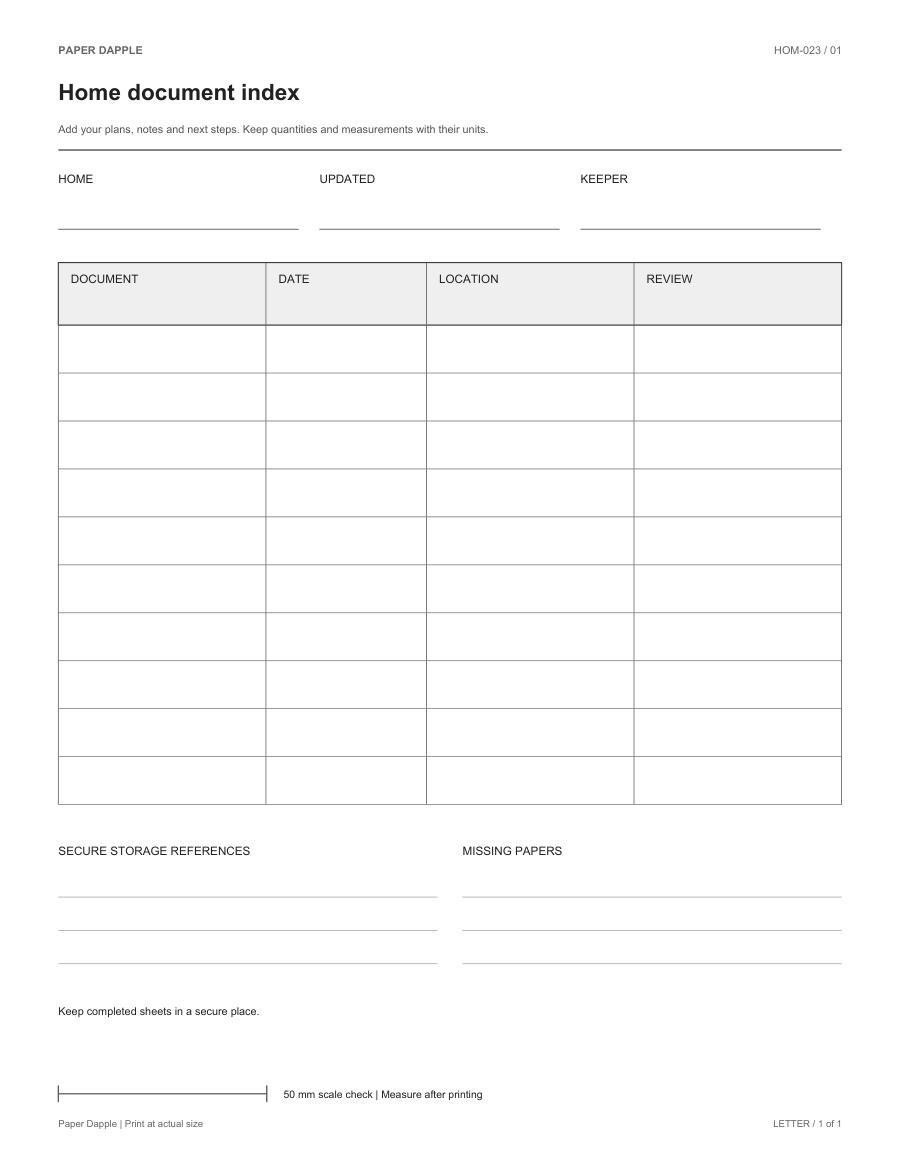 Preview of Home document index