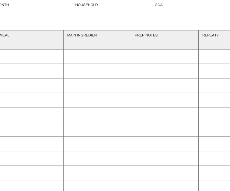 Preview of Monthly meal idea bank