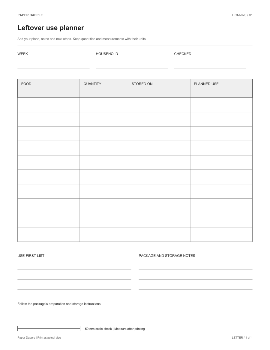Preview of Leftover use planner