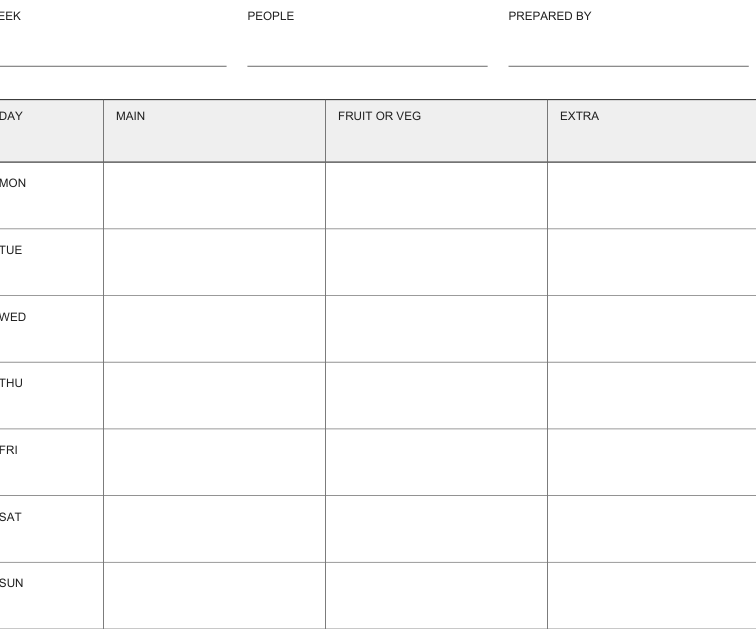 Preview of Lunchbox planning grid