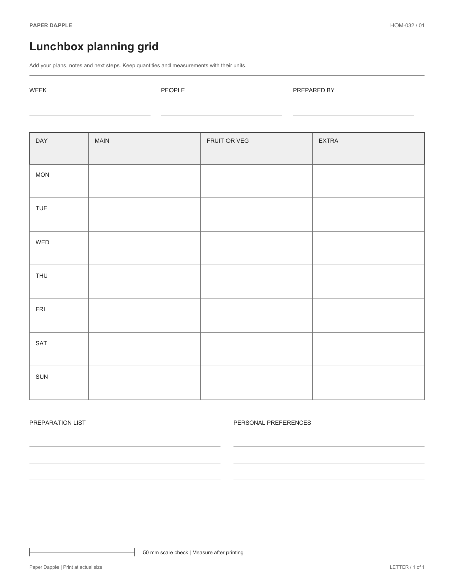 Preview of Lunchbox planning grid