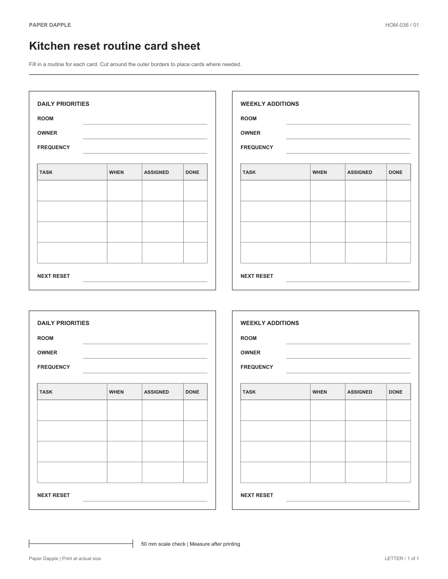 Preview of Kitchen reset routine card sheet